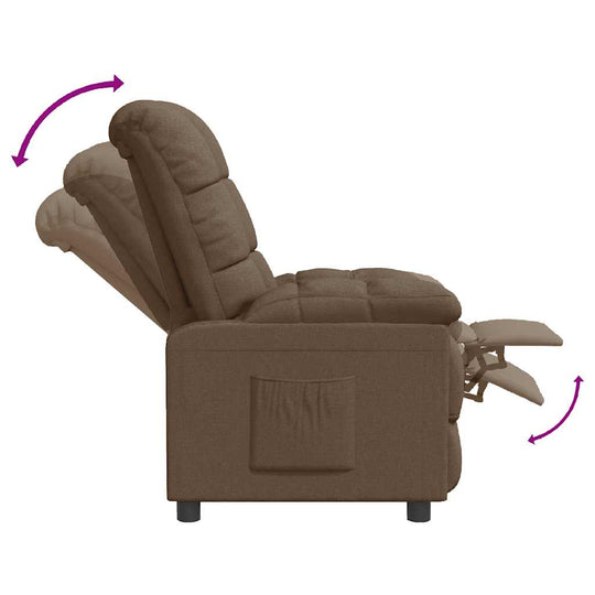 Recliner Chair  Fabric side view with manual reclining positions and padded comfort.