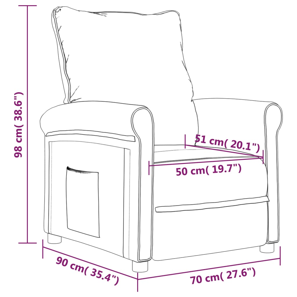 Fabric Recliner Chair Black – Comfortable Seating UAE dimensions illustration with measurements.