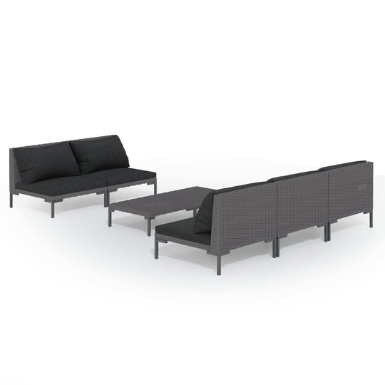 6 Piece Garden Lounge Set with Cushions Poly Rattan Dark showcasing a modern outdoor seating arrangement in dark tones.