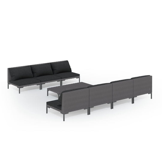 8 Piece Garden Lounge Set with Cushions Poly Rattan Dark in a modern outdoor setting.