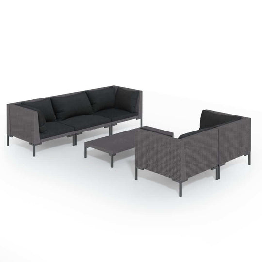6 Piece Garden Lounge Set with Cushions Poly Rattan Dark in stylish modern design, perfect for outdoor relaxation.