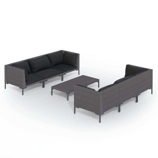 7 Piece Garden Lounge Set with Cushions Poly Rattan Dark featuring two sofas and a coffee table.