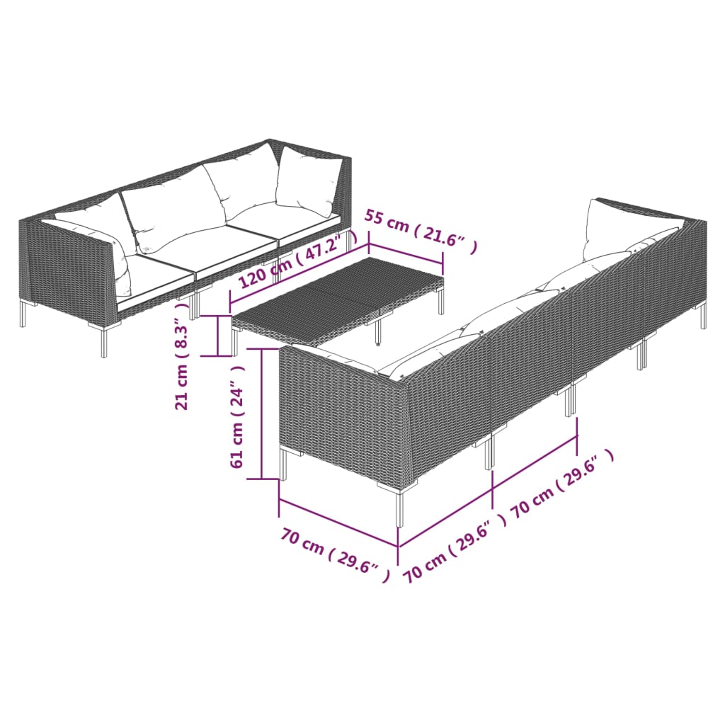 8 Piece Garden Lounge Set with Cushions Poly Rattan Dark , Furniture -> Outdoor Furniture -> Outdoor Furniture Sets , Chairs -,Decor -,Durable,eligant,Furniture -,Home & Garden -,Home Decor,Modern Design,new-305021,Outdoor Chairs,Outdoor Furniture -,Outdo