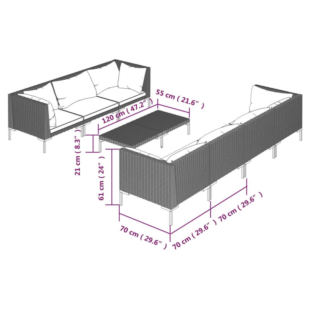 8 Piece Garden Lounge Set with Cushions Poly Rattan Dark Grey