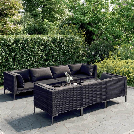 8 Piece Garden Lounge Set with Cushions Poly Rattan Dark Grey