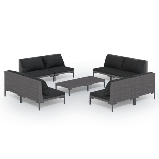 9 Piece Garden Lounge Set with Cushions Poly Rattan Dark featuring a modern outdoor arrangement.