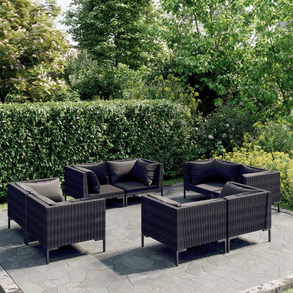 8 Piece Garden Lounge Set with Cushions Poly Rattan Dark , Furniture -> Outdoor Furniture -> Outdoor Furniture Sets , Chairs -,Decor -,Durable,eligant,Furniture -,Home & Garden -,Home Decor,Modern Design,new-305021,Outdoor Chairs,Outdoor Furniture -,Outdo