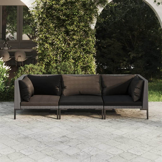 3 piece garden lounge set with dark cushions and PE rattan, perfect for outdoor relaxation and stylish patio decor.
