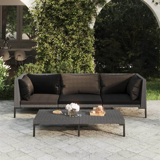 4 Piece Poly Rattan Garden Lounge Set with Cushions in Dark Grey