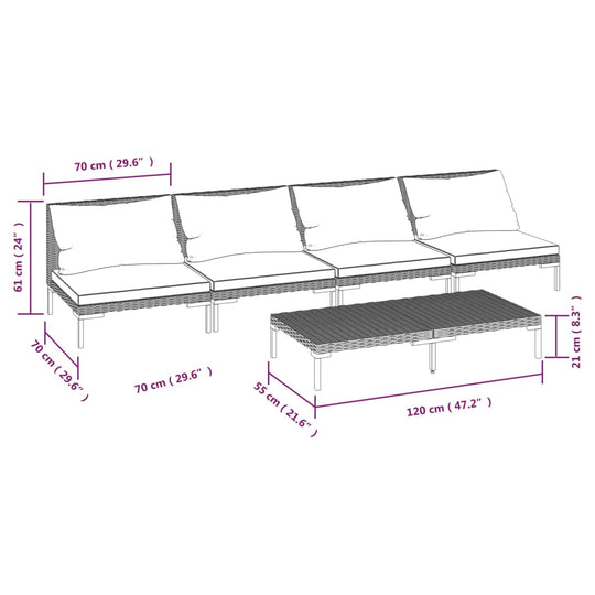 5 Piece Garden Lounge Set with Cushions Poly Rattan Dark , Furniture -> Outdoor Furniture -> Outdoor Furniture Sets , Chairs -,Durable,eligant,Furniture -,Home & Garden -,Home Decor,Modern Design,new-305021,Outdoor Furniture -,Outdoor Furniture Sets,Outdo