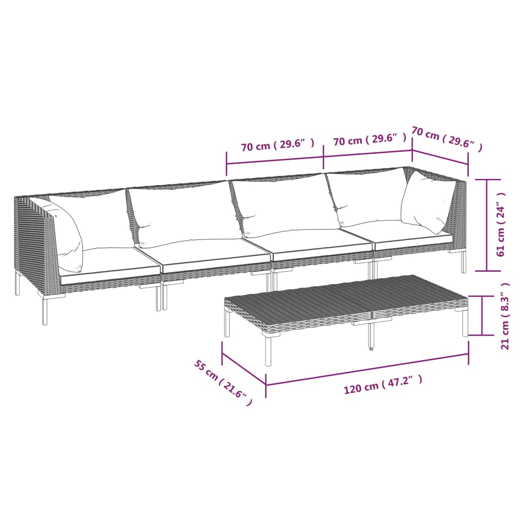 5 Piece Garden Lounge Set with Cushions Poly Rattan Dark , Furniture -> Outdoor Furniture -> Outdoor Furniture Sets , Chairs -,Durable,eligant,Furniture -,Home & Garden -,Home Decor,Modern Design,new-305021,Outdoor Furniture -,Outdoor Furniture Sets,Outdo