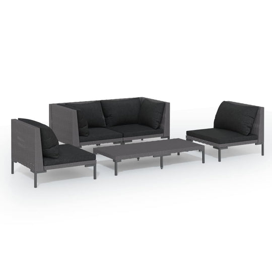 5 Piece Garden Lounge Set with Cushions Poly Rattan Dark featuring sturdy frame and weather-resistant material.