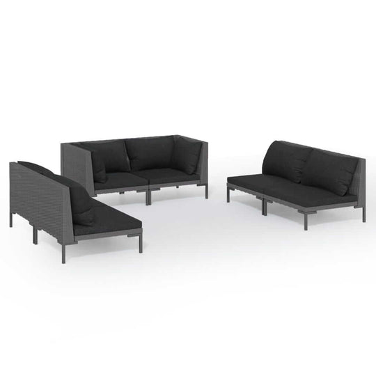 6 Piece Garden Lounge Set with Cushions Poly Rattan Dark in stylish outdoor arrangement.