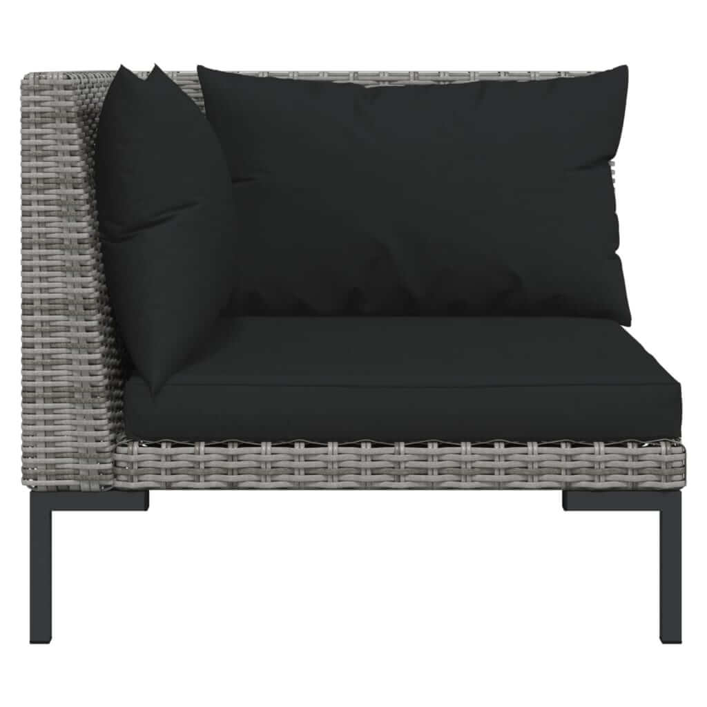6 Piece Garden Lounge Set with Cushions Poly Rattan Dark - stylish corner sofa with black cushions and gray rattan.
