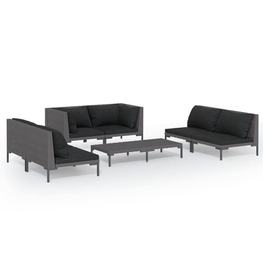 7 Piece Garden Lounge Set with Cushions Poly Rattan Dark in a stylish outdoor setting, featuring spacious seating and a coffee table.