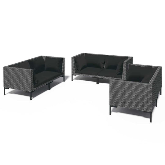 6 Piece Garden Lounge Set with Cushions Poly Rattan Dark in modern design with comfortable black cushions.