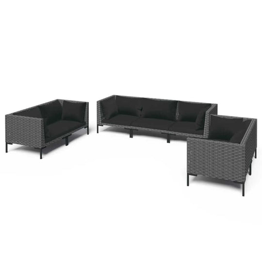 7 Piece Garden Lounge Set with Cushions Poly Rattan Dark in a stylish outdoor arrangement.