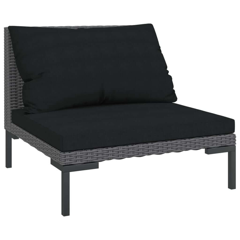 7 Piece Garden Lounge Set with Cushions Poly Rattan Dark single chair with plush black cushion and grey rattan frame.