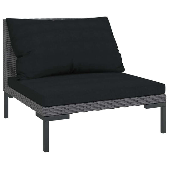 7 Piece Garden Lounge Set with Cushions Poly Rattan Dark single chair with plush black cushion and grey rattan frame.