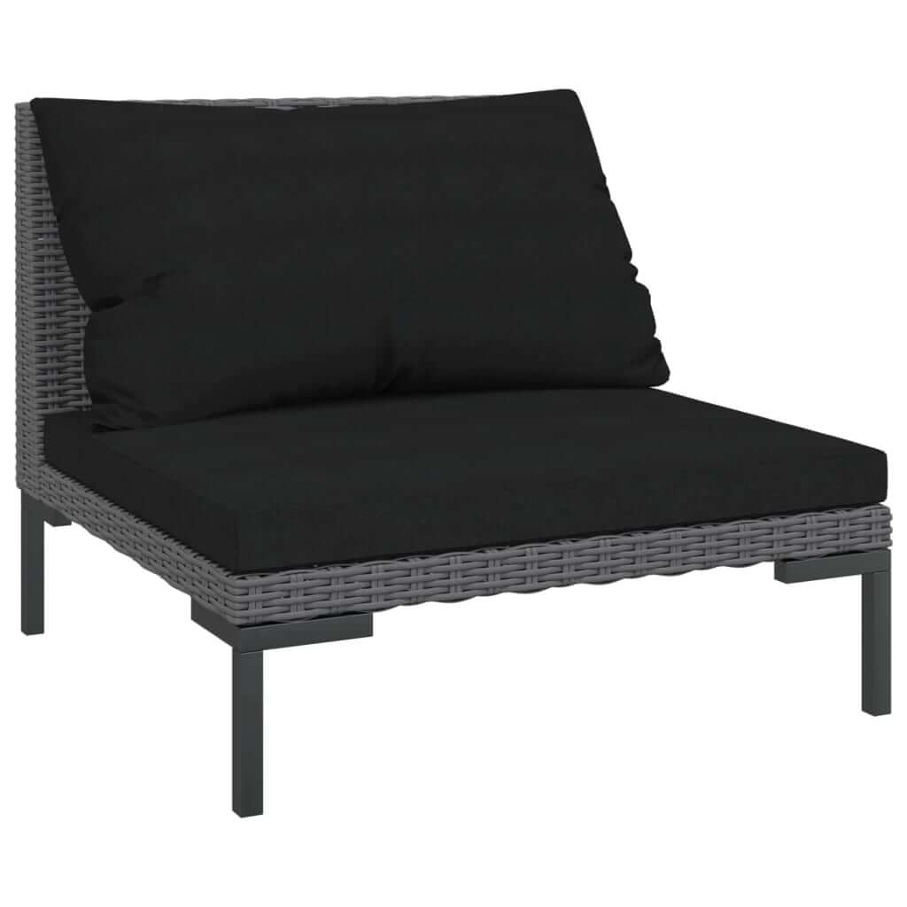 8 Piece Garden Lounge Set with Cushions Poly Rattan Dark armchair with black cushions and gray rattan frame