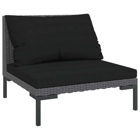 8 Piece Garden Lounge Set with Cushions Poly Rattan Dark armchair with black cushions and gray rattan frame