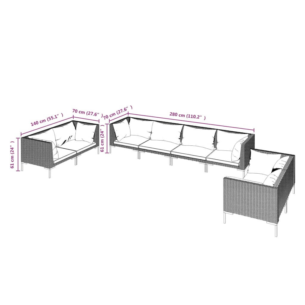 8 Piece Garden Lounge Set with Cushions Poly Rattan Dark Grey