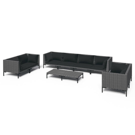 9 Piece Garden Lounge Set with Cushions Poly Rattan Dark - stylish outdoor seating with gray cushions and coffee table.