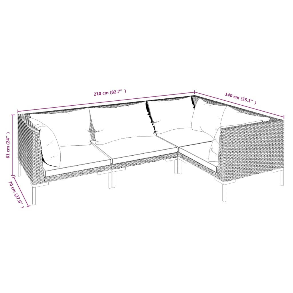 4 Piece Garden Lounge Set with Cushions Poly Rattan Dark Grey