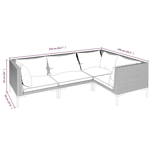 4 Piece Garden Lounge Set with Cushions Poly Rattan Dark Grey