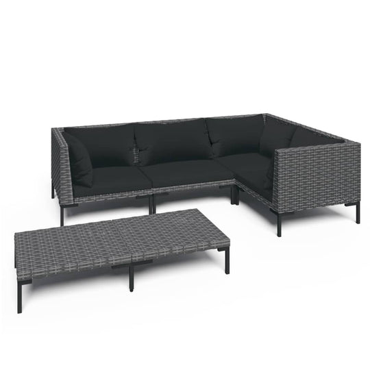 5 Piece Garden Lounge Set with Cushions Poly Rattan Dark in stylish outdoor configuration