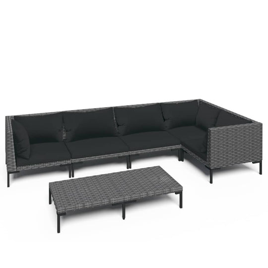 6 Piece Garden Lounge Set with Cushions Poly Rattan Dark featuring a stylish sectional sofa and coffee table.
