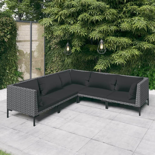  Garden Lounge 5 Piece Set with Cushions Poly Rattan Dark