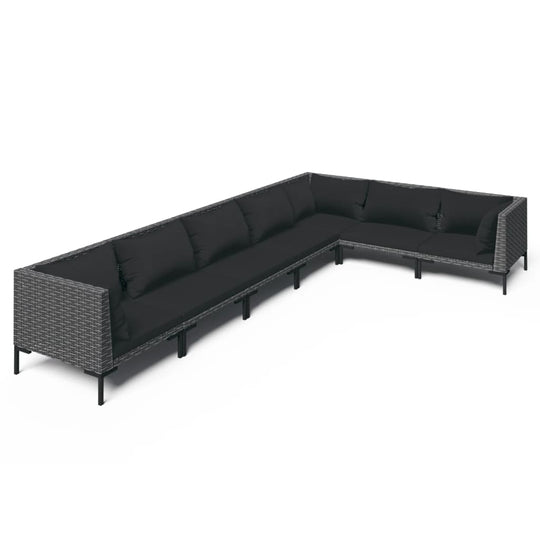 7 Piece Garden Lounge Set with Cushions Poly Rattan Dark sectional sofa in black with durable cushions and modern design.