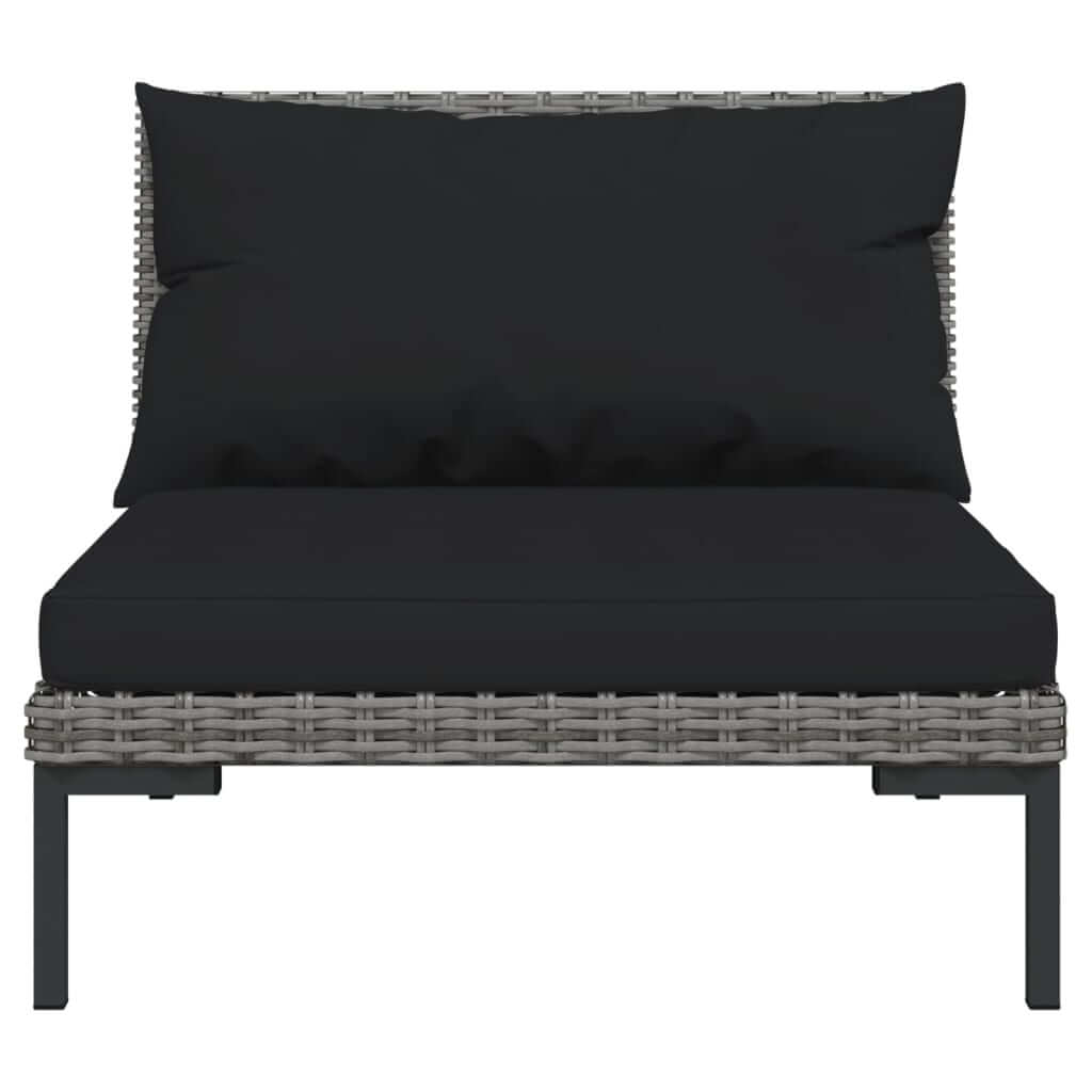 8 Piece Garden Lounge Set with Cushions Poly Rattan Dark single lounge chair with black cushions and grey rattan frame.
