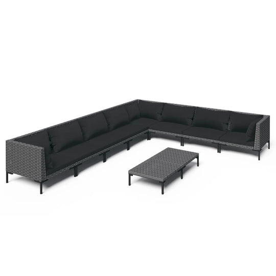 9 Piece Garden Lounge Set with Cushions Poly Rattan Dark featuring a sleek, modern design and comfortable cushions.