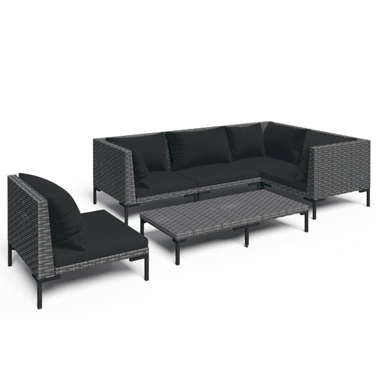 6 Piece Garden Lounge Set with Cushions Poly Rattan Dark featuring a stylish design with plush cushions.