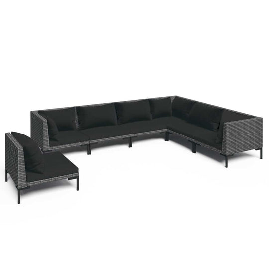 7 Piece Garden Lounge Set with Cushions Poly Rattan Dark featuring a stylish sectional design and comfortable black cushions.