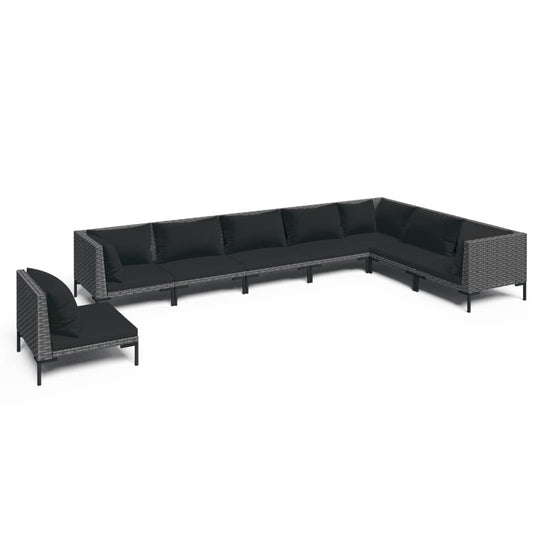 8 Piece Garden Lounge Set with Cushions Poly Rattan Dark in black with comfortable cushions and sleek design.