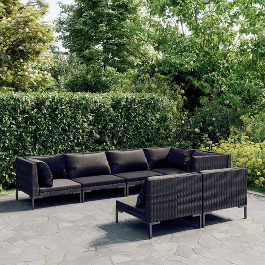 7 Piece Garden Lounge Set with Cushions Poly Rattan Dark Grey