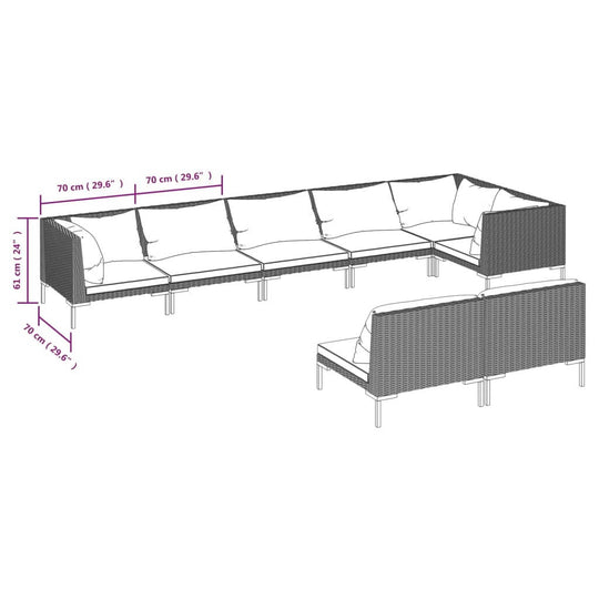 8 Piece Garden Lounge Set with Cushions Poly Rattan Dark Grey