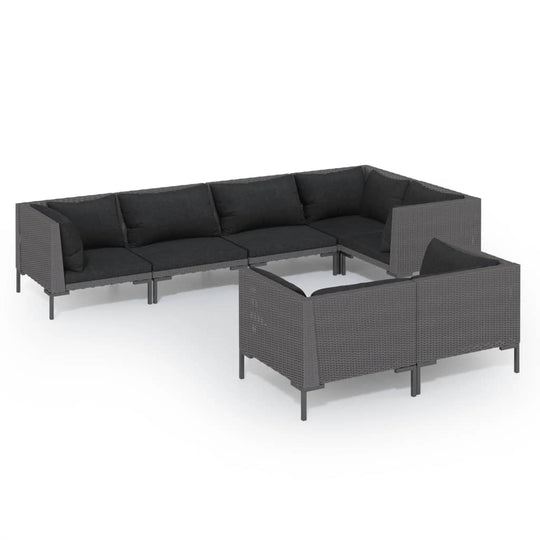 7 Piece Garden Lounge Set with Cushions Poly Rattan Dark featuring a modern, stylish design with plush cushions.