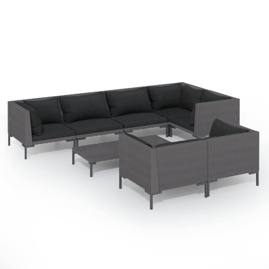 8 Piece Garden Lounge Set with Cushions Poly Rattan Dark, elegant outdoor seating arrangement with dark cushions.
