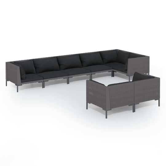8 Piece Garden Lounge Set with Cushions Poly Rattan Dark in modern design with dark cushions for outdoor relaxation.