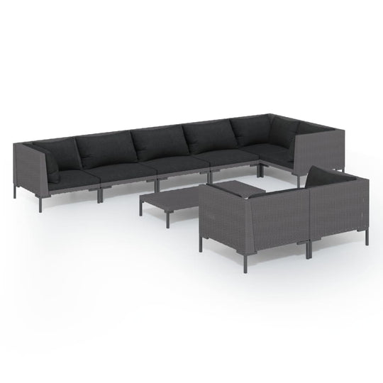 9 Piece Garden Lounge Set with Cushions Poly Rattan Dark, featuring a stylish and durable design perfect for outdoor relaxation.