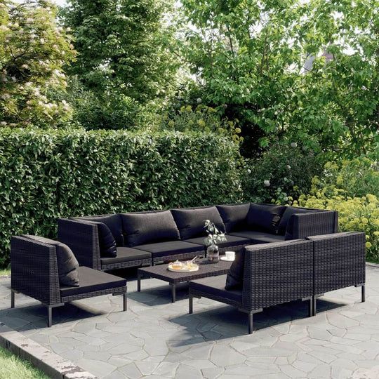 9 Piece Garden Lounge Set with Cushions Poly Rattan Dark Grey