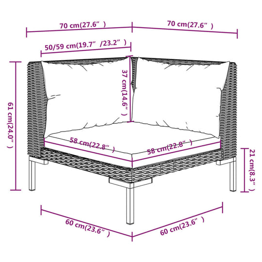 9 Piece Garden Lounge Set with Cushions Round Rattan Dark Grey