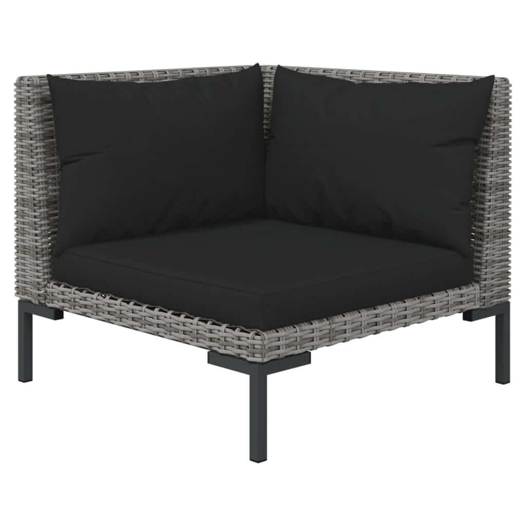 9 Piece Garden Lounge Set with Cushions Poly Rattan Dark corner sofa section with black cushions and grey rattan design.