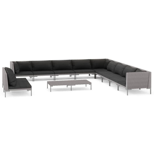 12 Piece Garden Lounge Set with Cushions Poly Rattan Dark featuring a modern design and black cushions for outdoor relaxation.