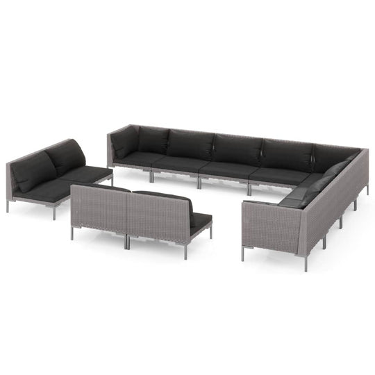 12 Piece Garden Lounge Set with Cushions Poly Rattan Dark including stylish seating and soft cushions.