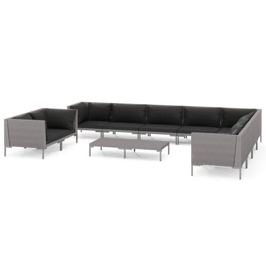 11 Piece Garden Lounge Set with Cushions Poly Rattan Dark in lightweight construction with powder-coated steel frame.